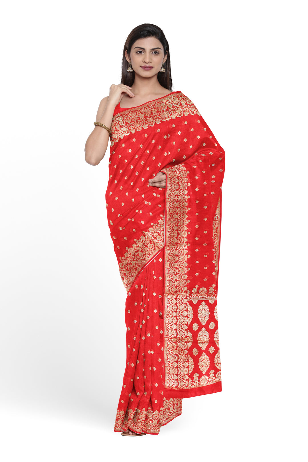 RED COLOUR BLENDED GEORGETTE SAREES BANARASI HANDLOOM SAREE