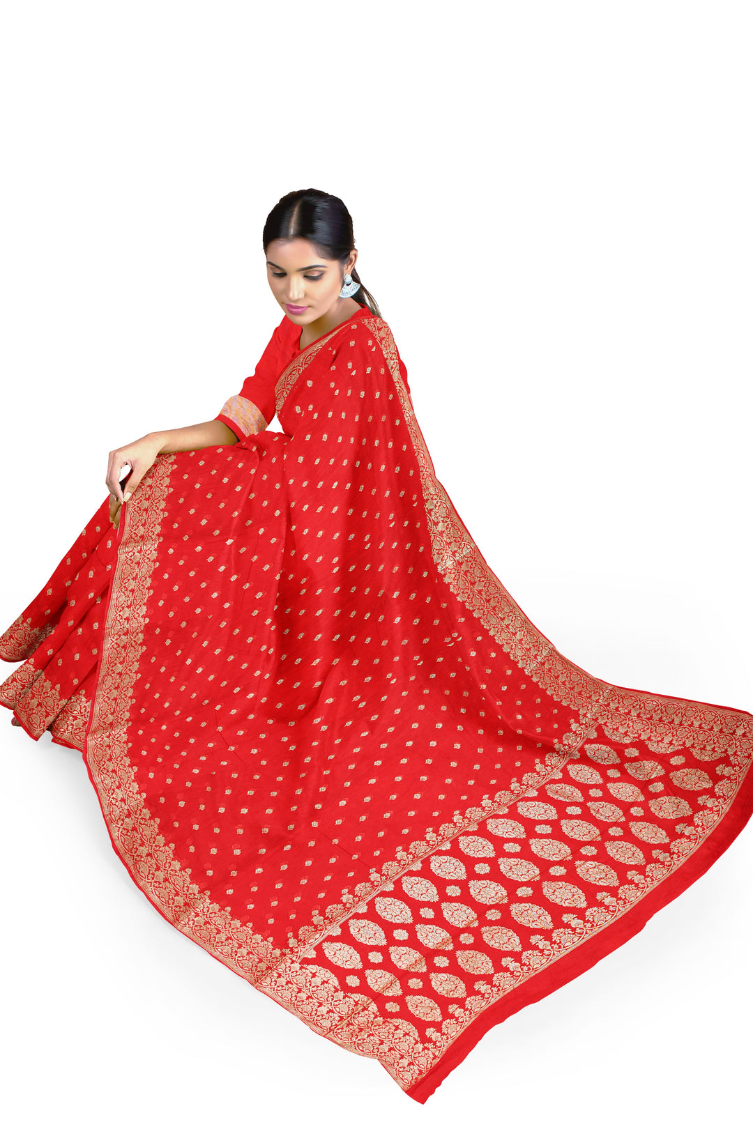 RED COLOUR BLENDED GEORGETTE SAREES BANARASI HANDLOOM SAREE - ATHARVA