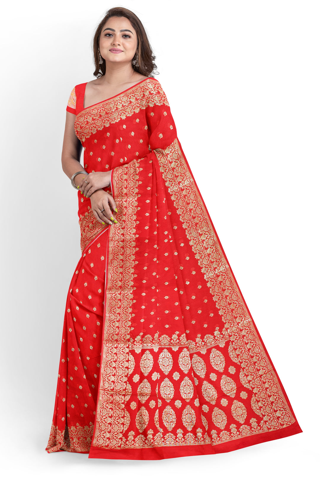 RED COLOUR BLENDED GEORGETTE SAREES BANARASI HANDLOOM SAREE - ATHARVA