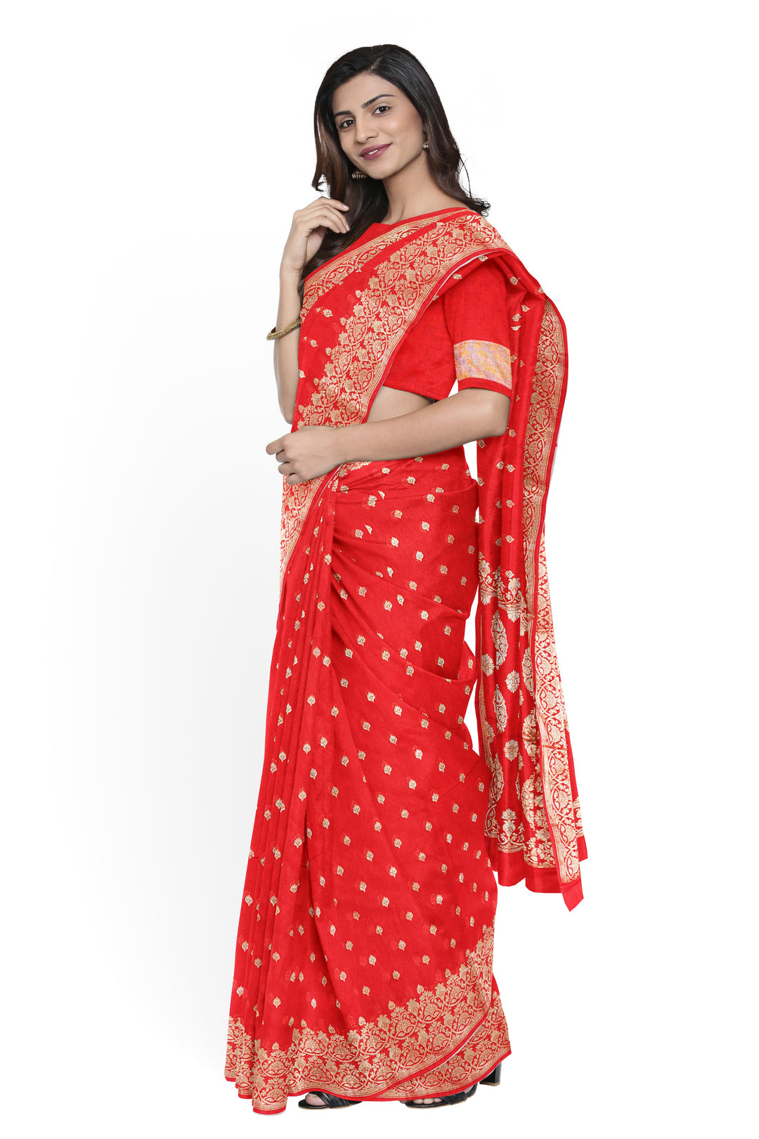 RED COLOUR BLENDED GEORGETTE SAREES BANARASI HANDLOOM SAREE