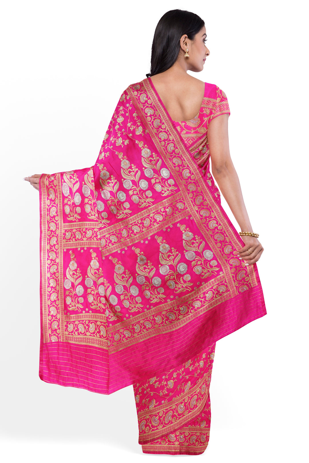 HOT PINK BANARASI BLENDED KATAN SILK HANDLOOM SAREE - ATHARVA