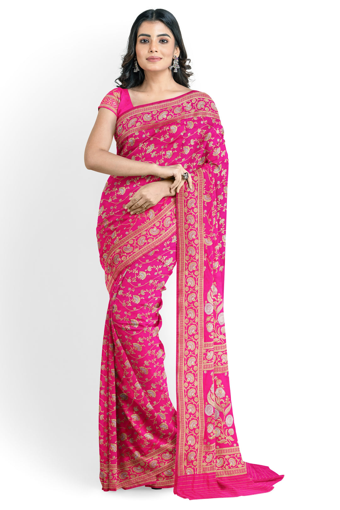 HOT PINK BANARASI BLENDED KATAN SILK HANDLOOM SAREE - ATHARVA