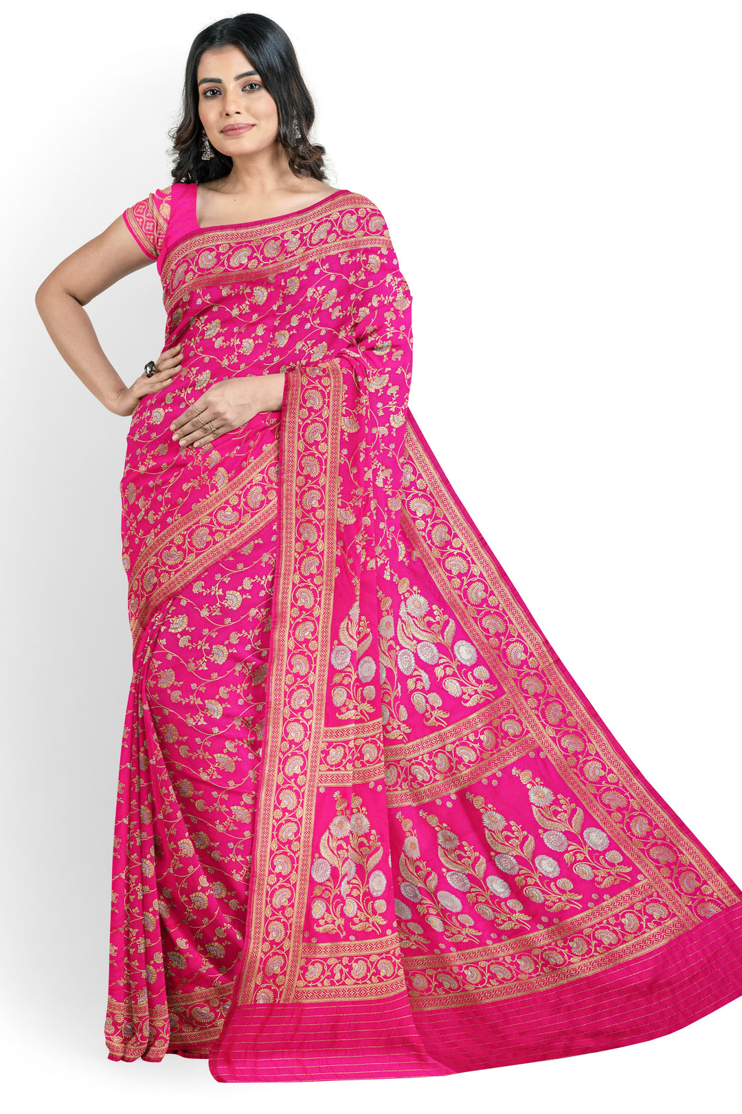 HOT PINK BANARASI BLENDED KATAN SILK HANDLOOM SAREE - ATHARVA