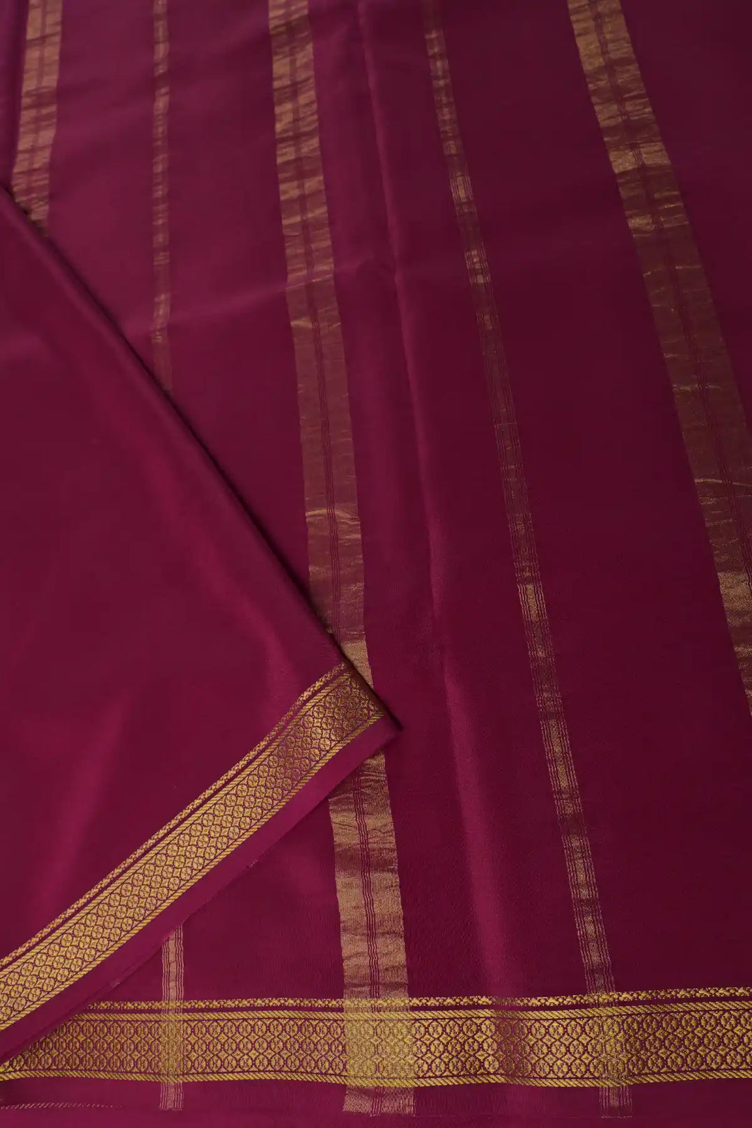 Baby pink Mysore saree with gold contrast border
