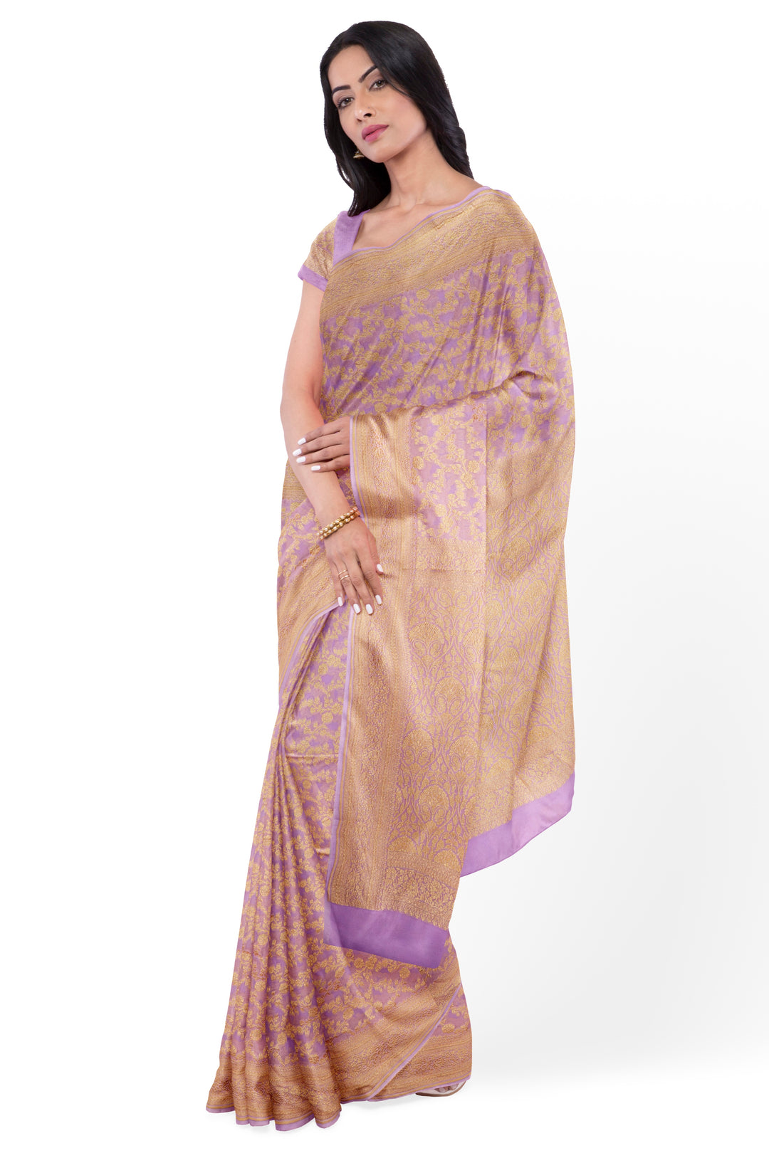 Soft lavender Jaal Khaddi Georgette Handloom Banarasi Saree | SILK MARK CERTIFIED