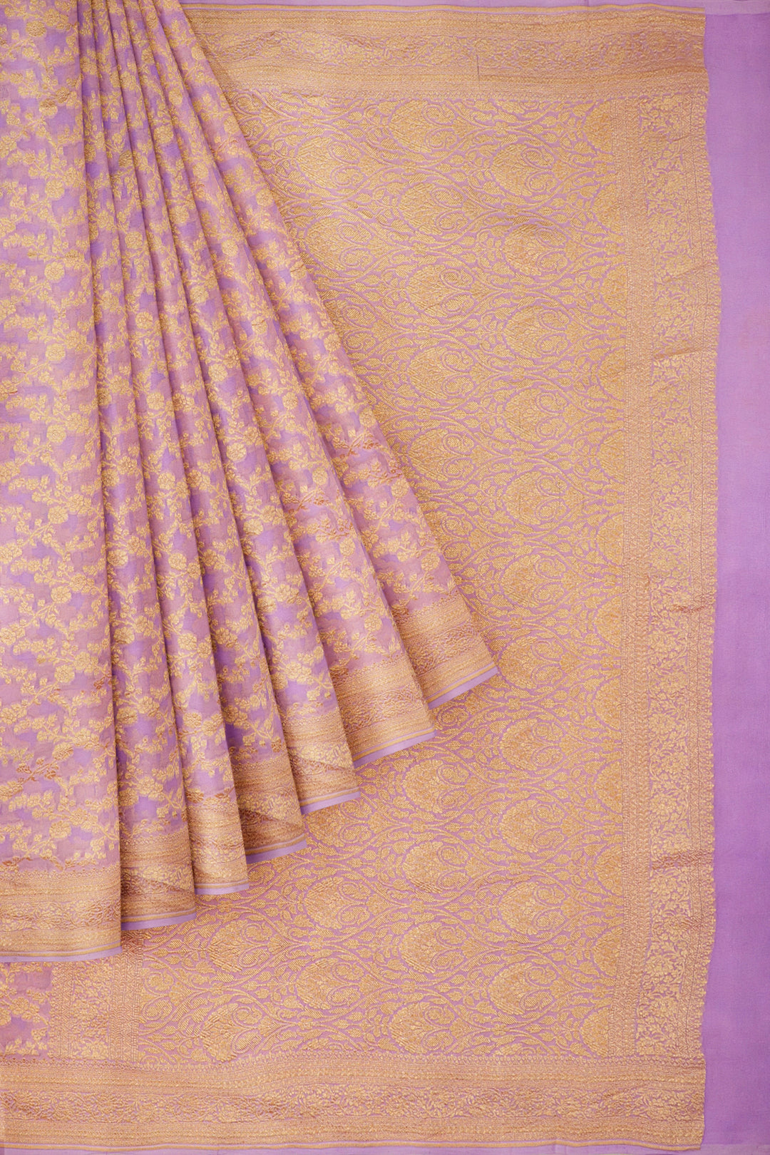 Soft lavender Jaal Khaddi Georgette Handloom Banarasi Saree | SILK MARK CERTIFIED
