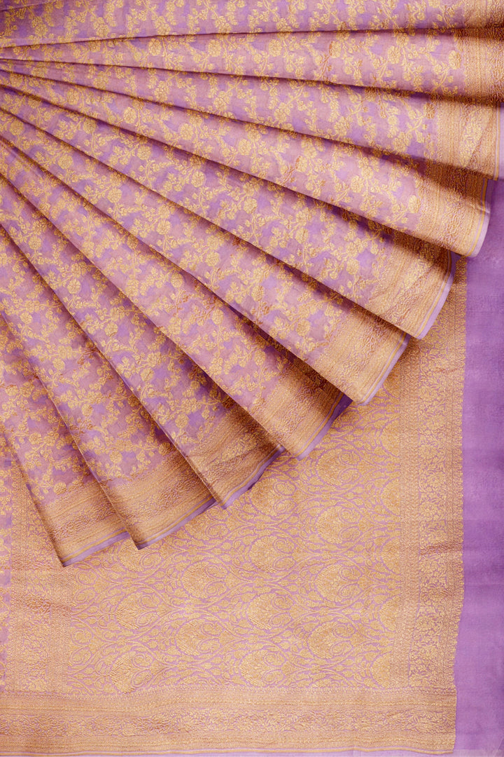 Soft lavender Jaal Khaddi Georgette Handloom Banarasi Saree | SILK MARK CERTIFIED