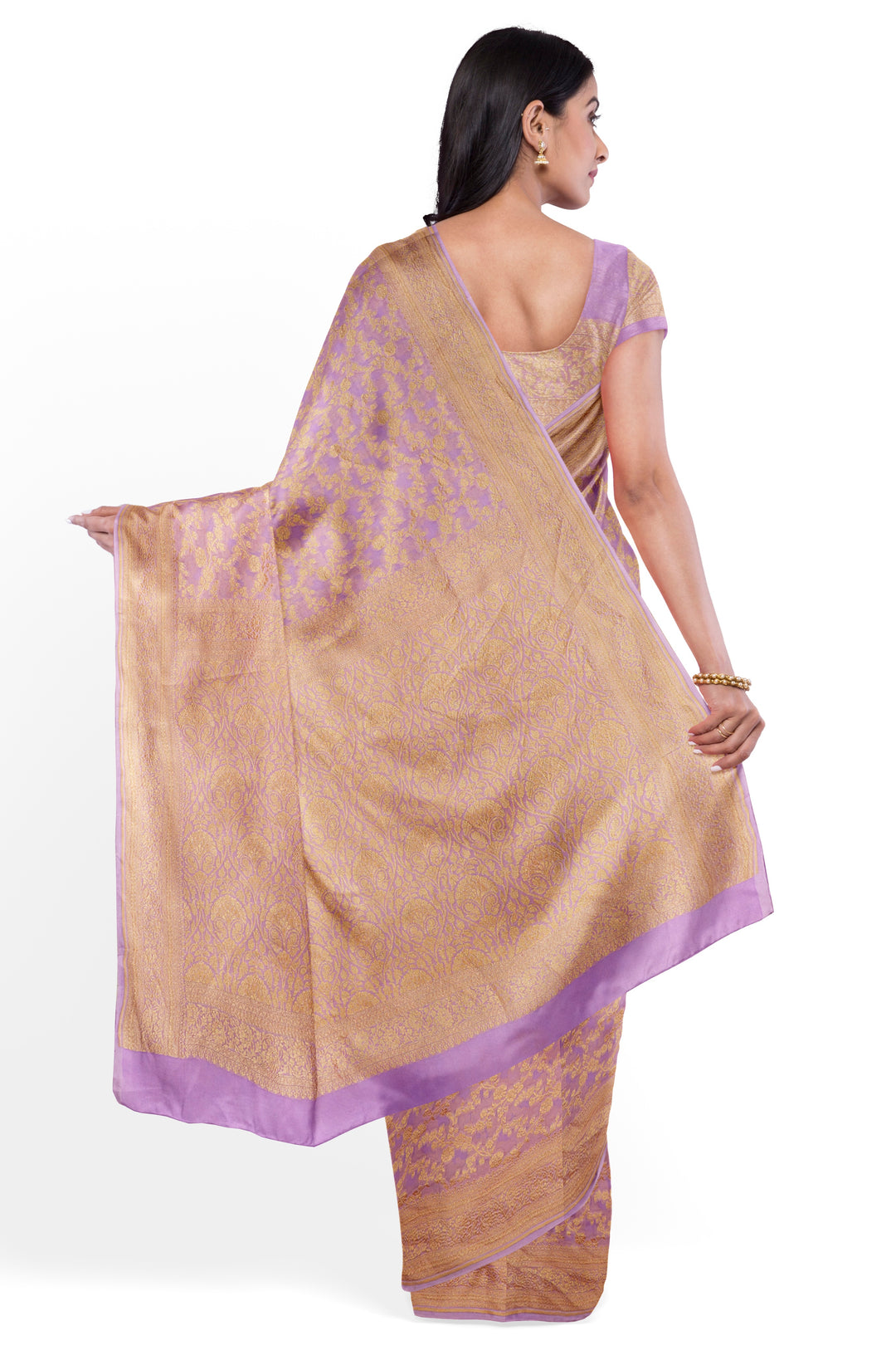 Soft lavender Jaal Khaddi Georgette Handloom Banarasi Saree | SILK MARK CERTIFIED - ATHARVA