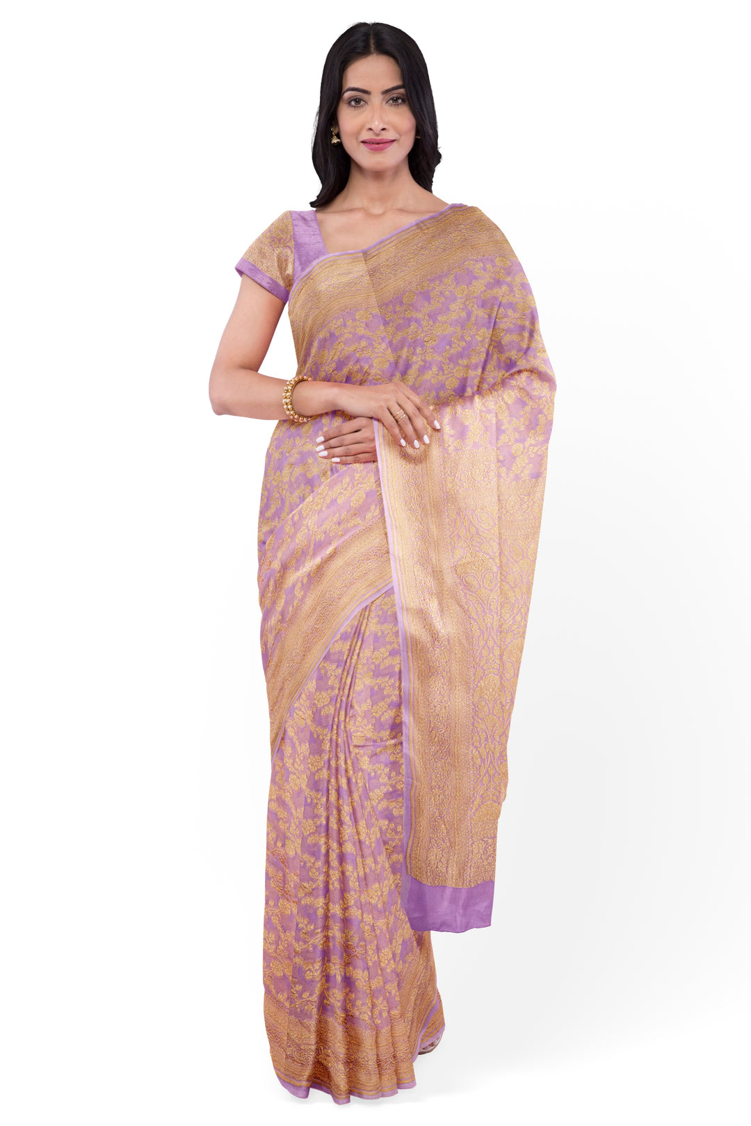 Soft lavender Jaal Khaddi Georgette Handloom Banarasi Saree | SILK MARK CERTIFIED - ATHARVA