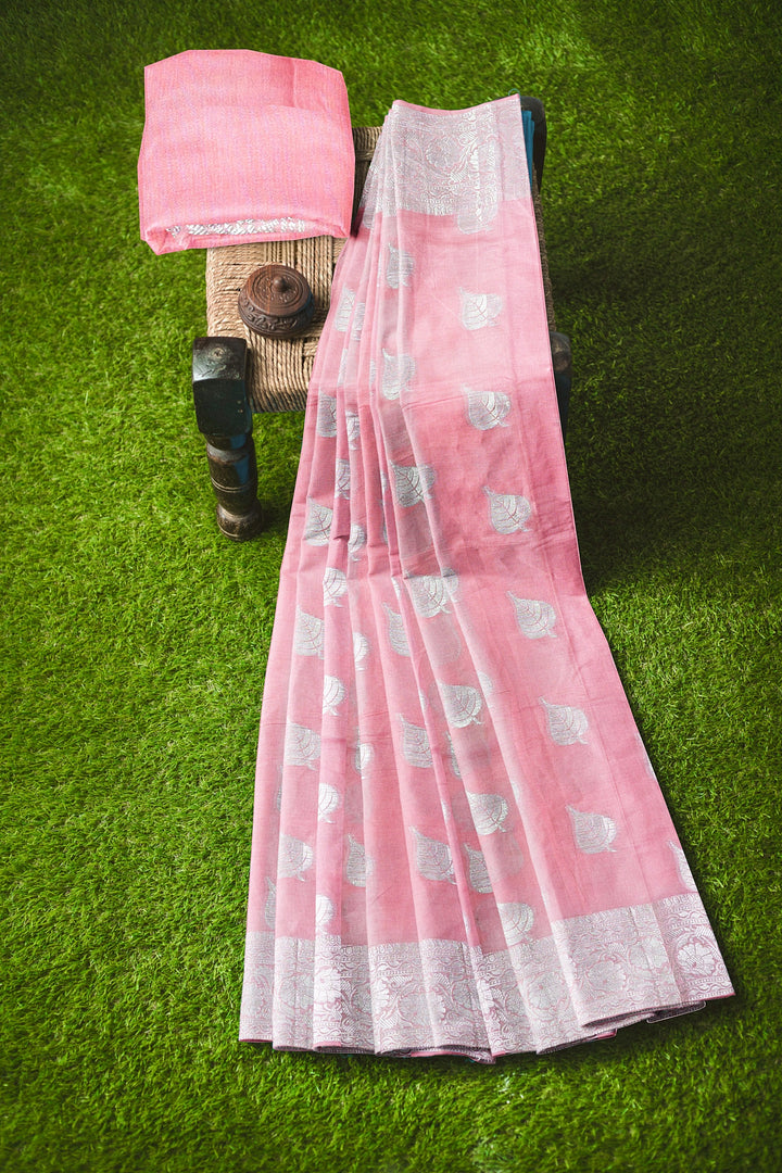 LIGHT PINK COLOUR BLENDED BANARASI HANDLOOM SAREE