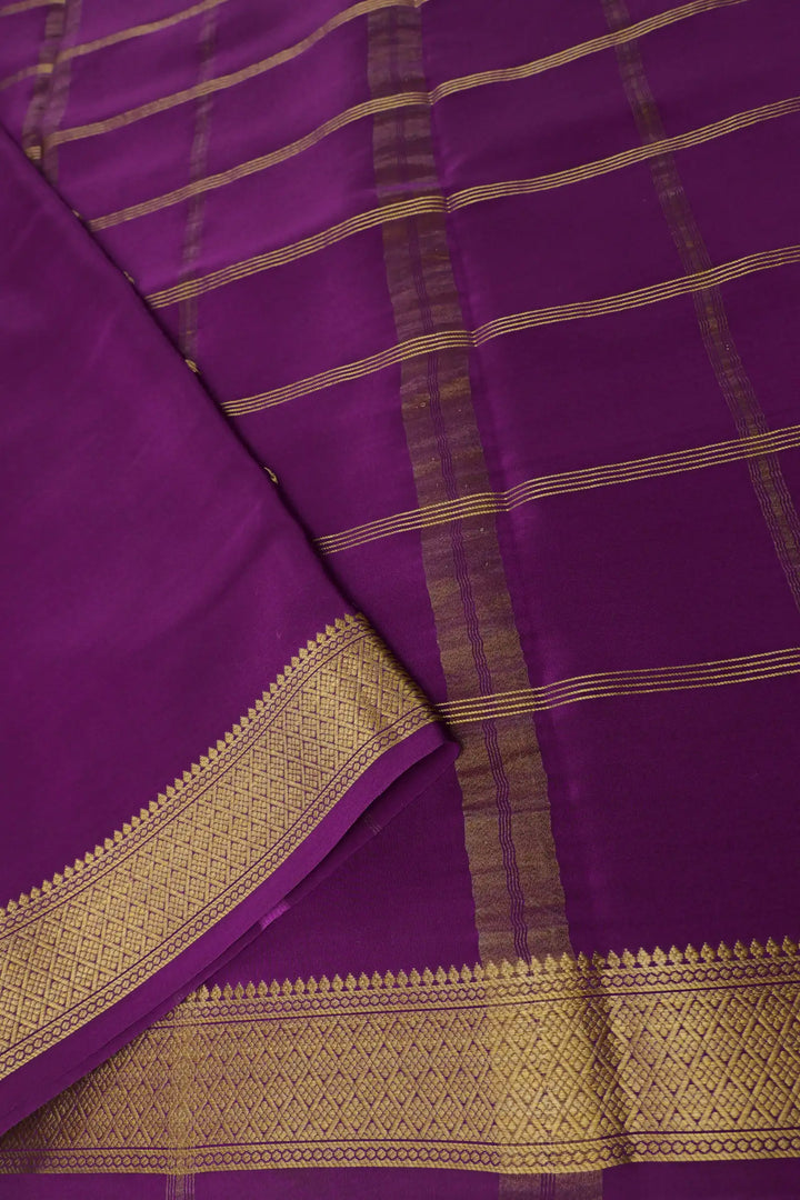 Big Checks Mysore Silk Saree in Orange and Purple Color with Contrast Purple Pallu