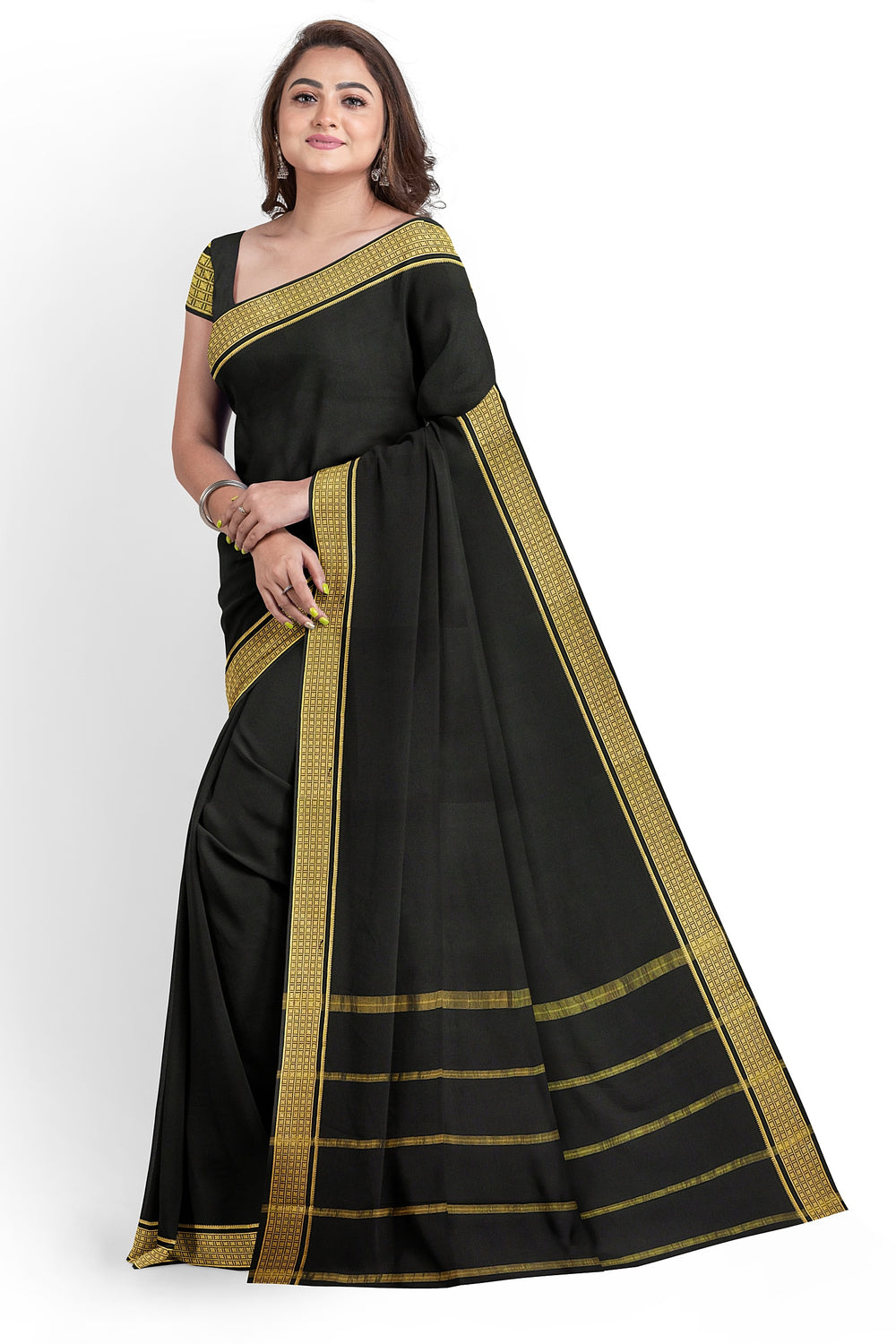 Black Pure Mysore Crepe Silk Saree