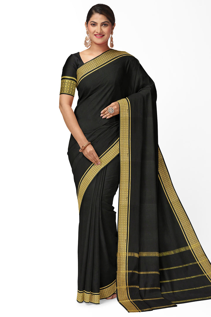 Black Pure Mysore Crepe Silk Saree