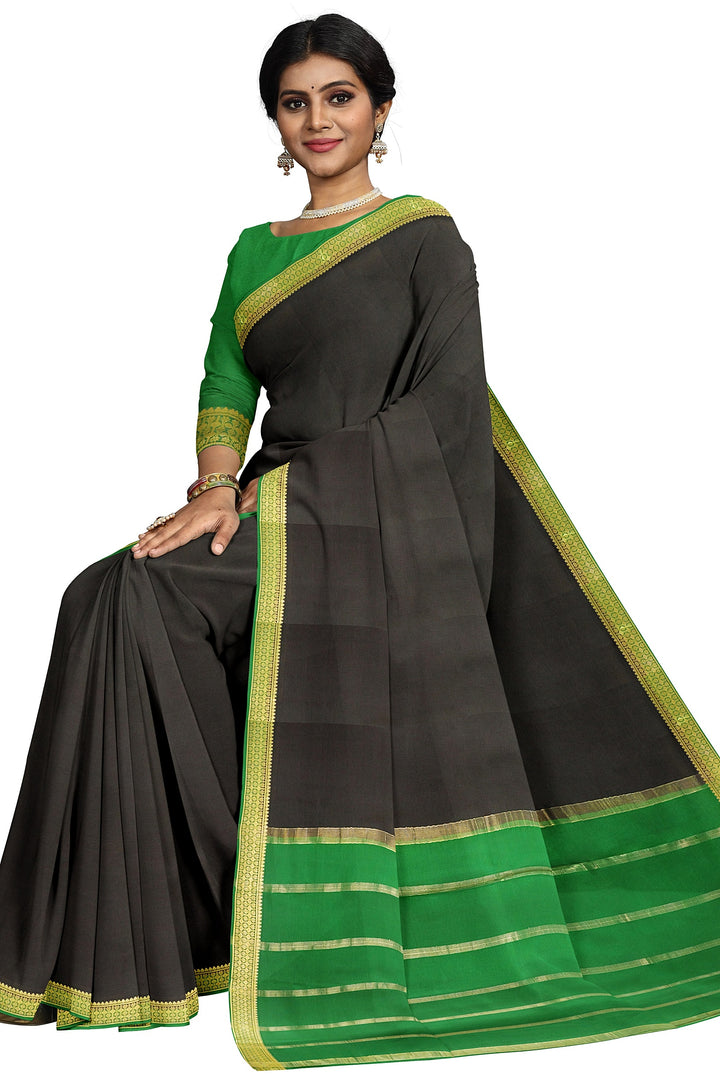 Black Pure Mysore Crepe Silk Saree | SILK MARK CERTIFIED