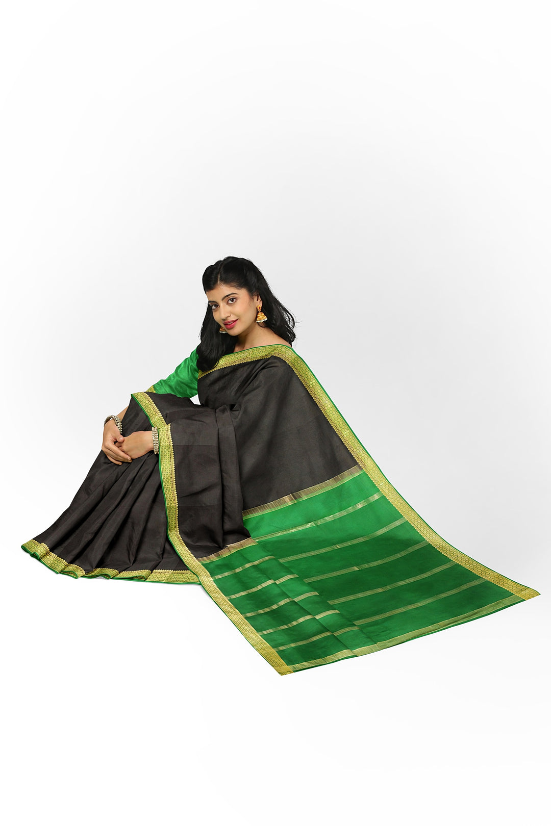 Black Pure Mysore Crepe Silk Saree | SILK MARK CERTIFIED