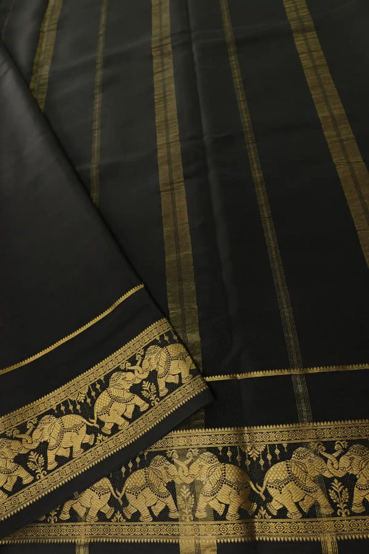Black Color Contrast Blouse Peace pure mysore silk sarees images with price