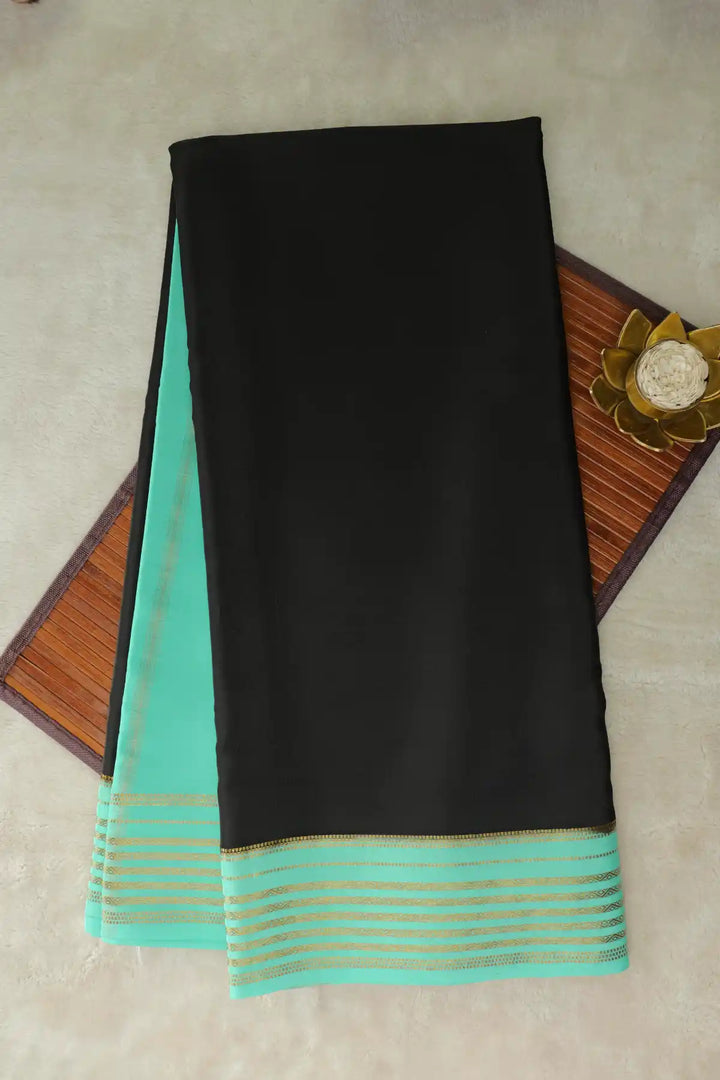 Black Mysore Silk Saree With Green Border