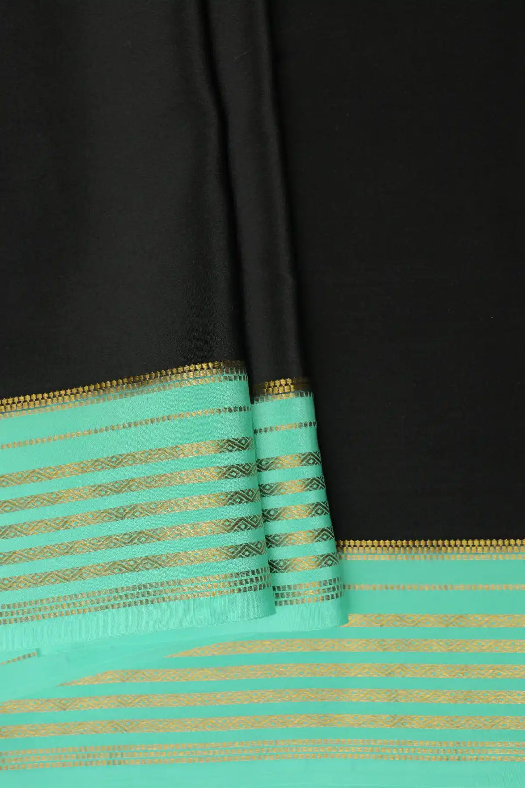 Black Mysore silk saree with mint green border