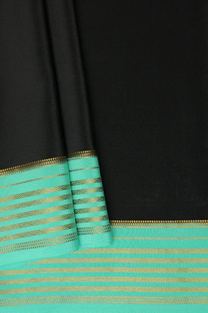 Black Pure Mysore silk saree with green border