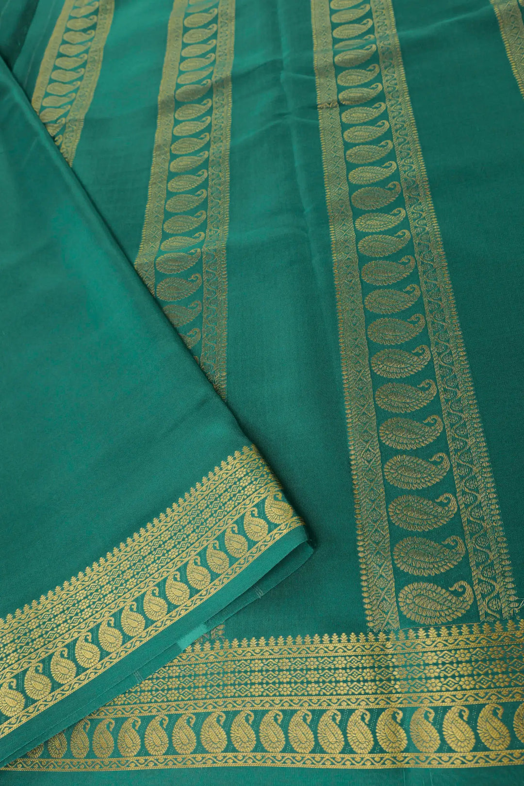 Black and Green Color Mysore Silk Saree in Step checks  with Contrast Green Blouse 