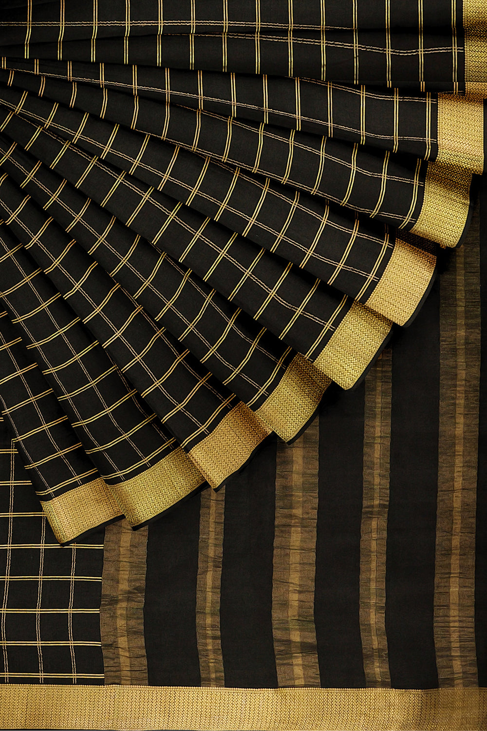 Black Colour checks Pure Mysore Crepe Silk Saree