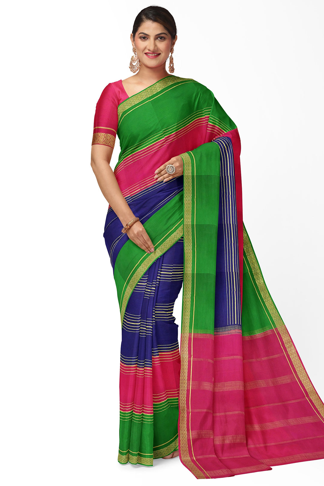 Royal Blue Pure Mysore Crepe Silk Saree | SILK MARK CERTIFIED