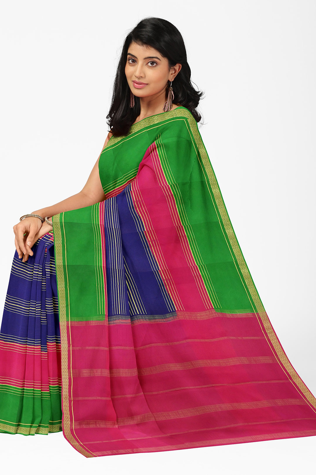 Royal Blue Pure Mysore Crepe Silk Saree | SILK MARK CERTIFIED