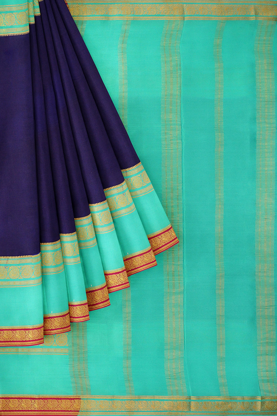 Royal Blue Pure Mysore Crepe Silk 3D Saree | SILK MARK CERTIFIED