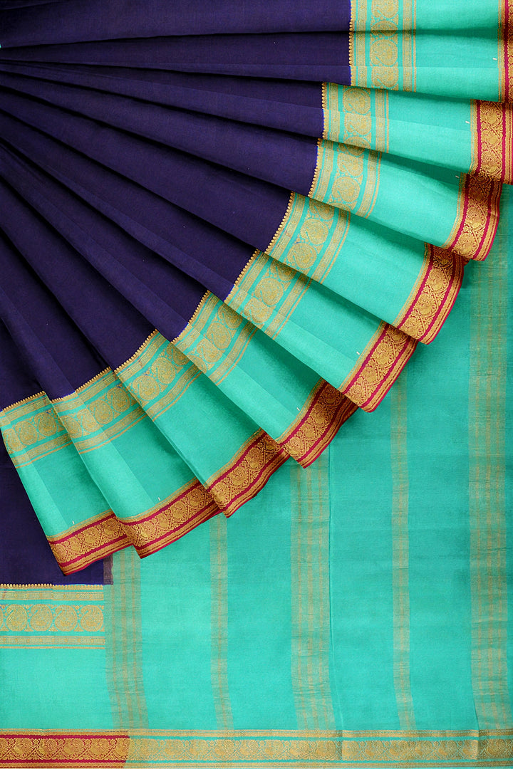 Royal Blue Pure Mysore Crepe Silk 3D Saree | SILK MARK CERTIFIED