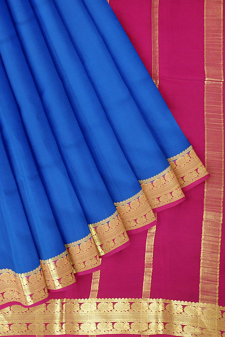 Royal Blue Pure Mysore Crepe Silk Saree | SILK MARK CERTIFIED
