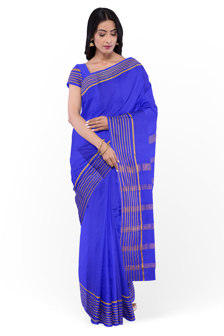 Blue Pure Mysore Crepe Silk Saree | SILK MARK CERTIFIED