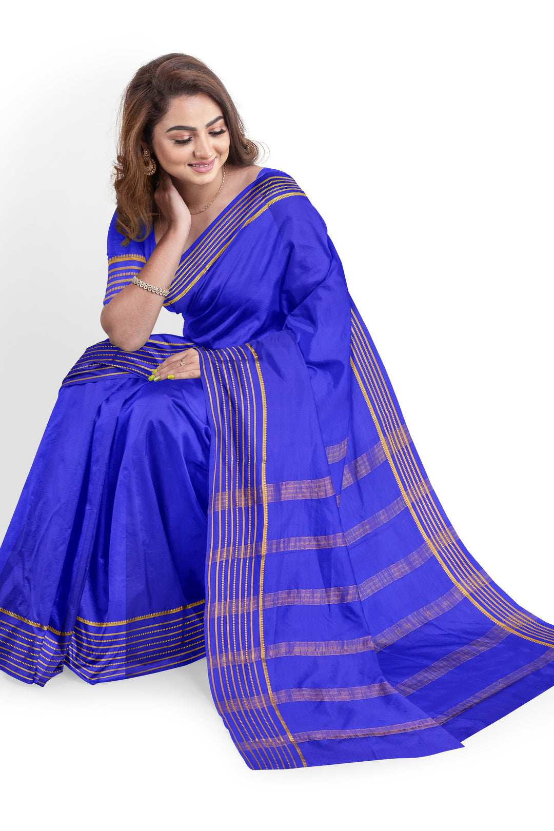 Blue Pure Mysore Crepe Silk Saree | SILK MARK CERTIFIED