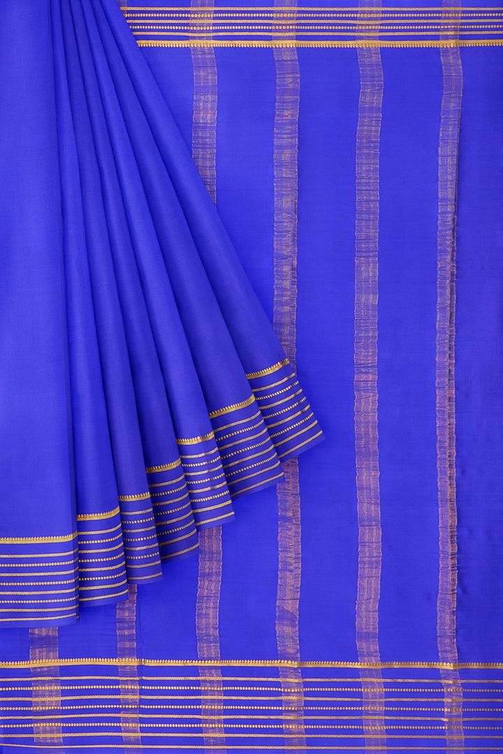 Blue Pure Mysore Crepe Silk Saree | SILK MARK CERTIFIED