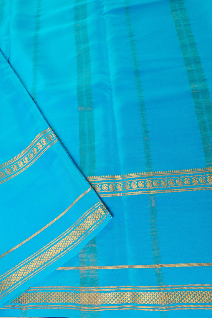 Blue Color Contrast Blouse Peace mysore crepe silk sarees online