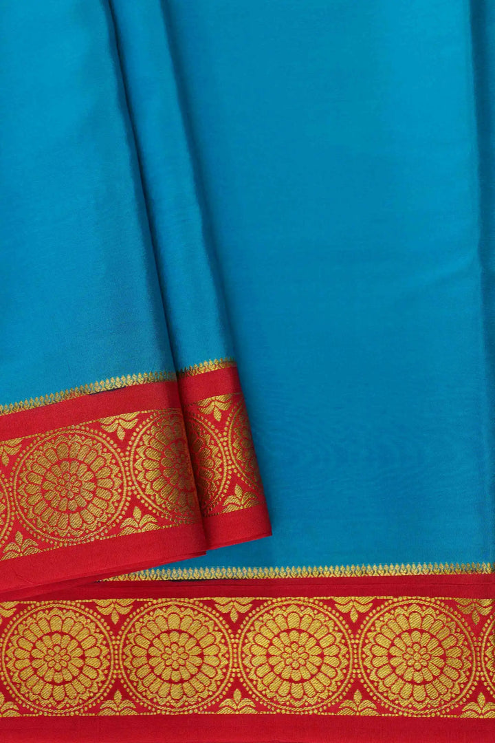 Blue Mysore silk saree with red contrast design