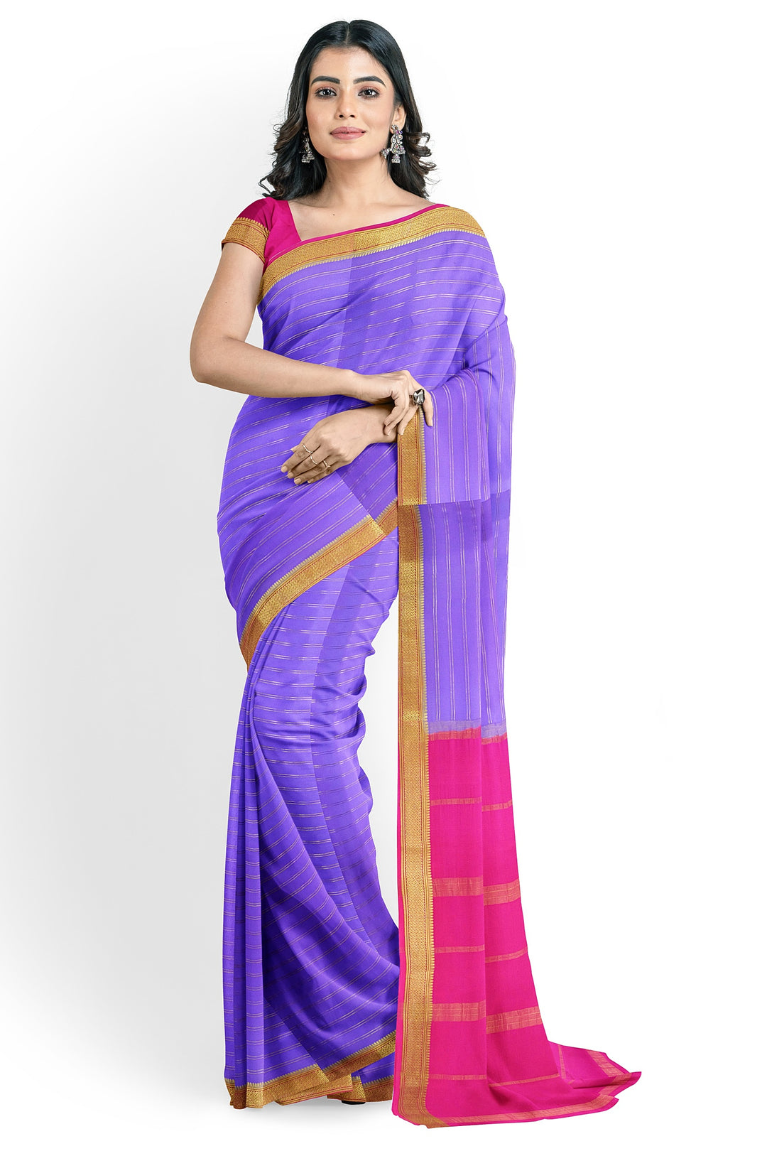 Lavender Pure Mysore Crepe Silk Saree | SILK MARK CERTIFIED