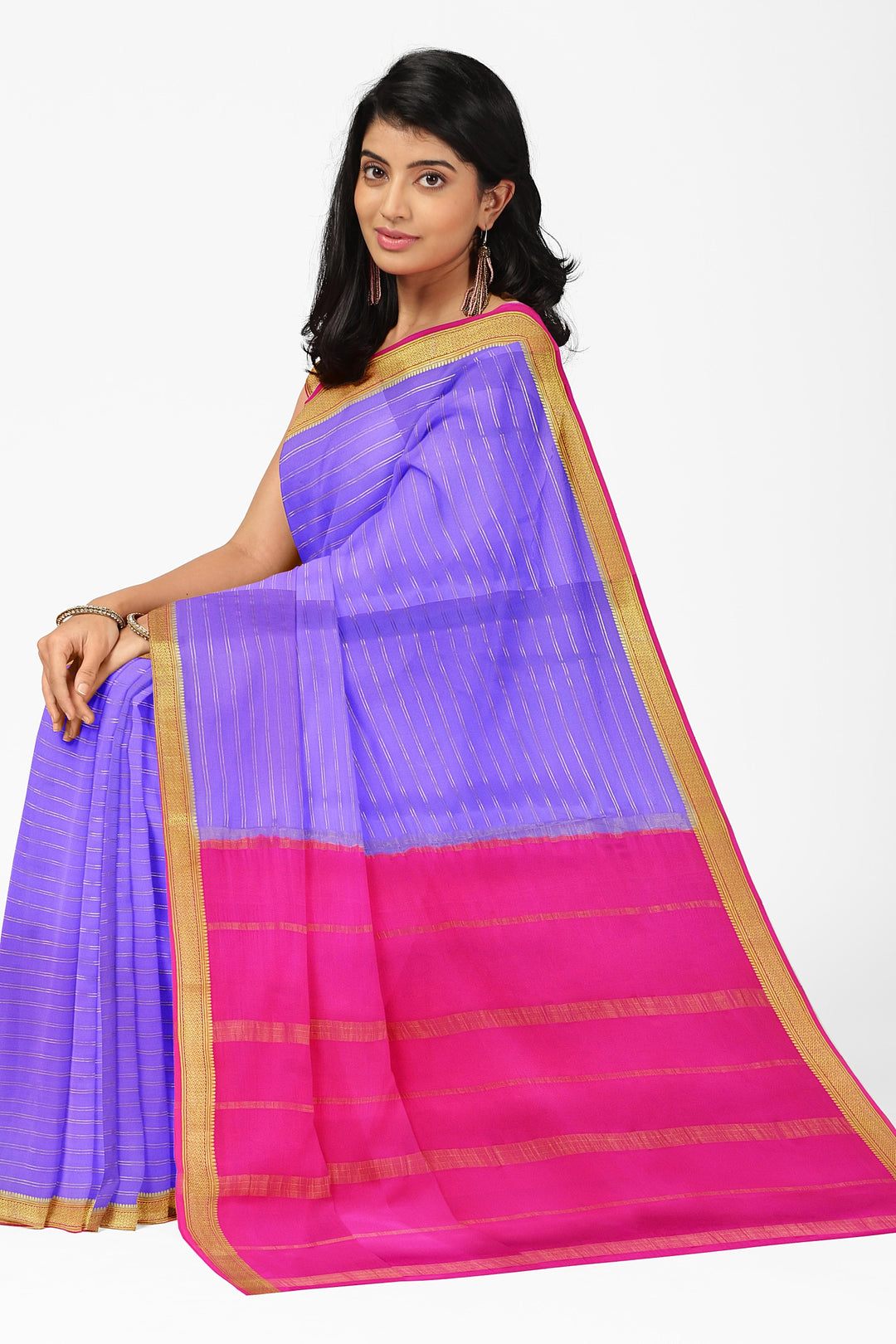 Lavender Pure Mysore Crepe Silk Saree | SILK MARK CERTIFIED