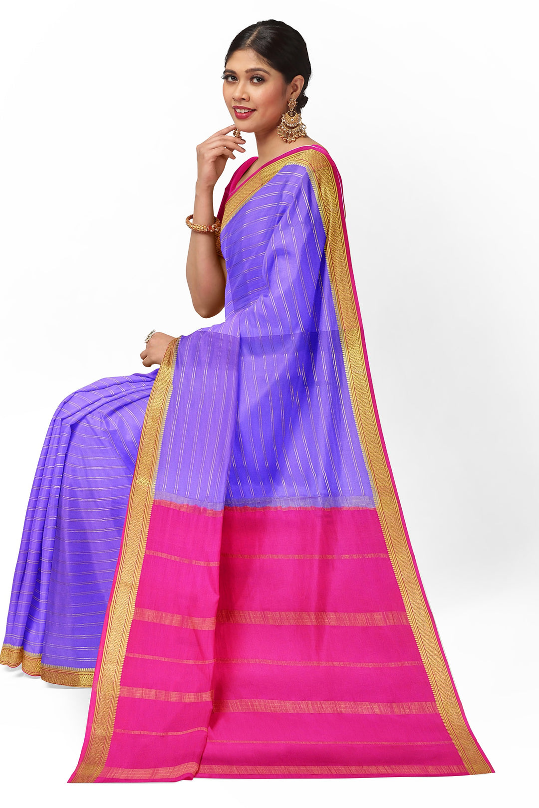 Lavender Pure Mysore Crepe Silk Saree | SILK MARK CERTIFIED