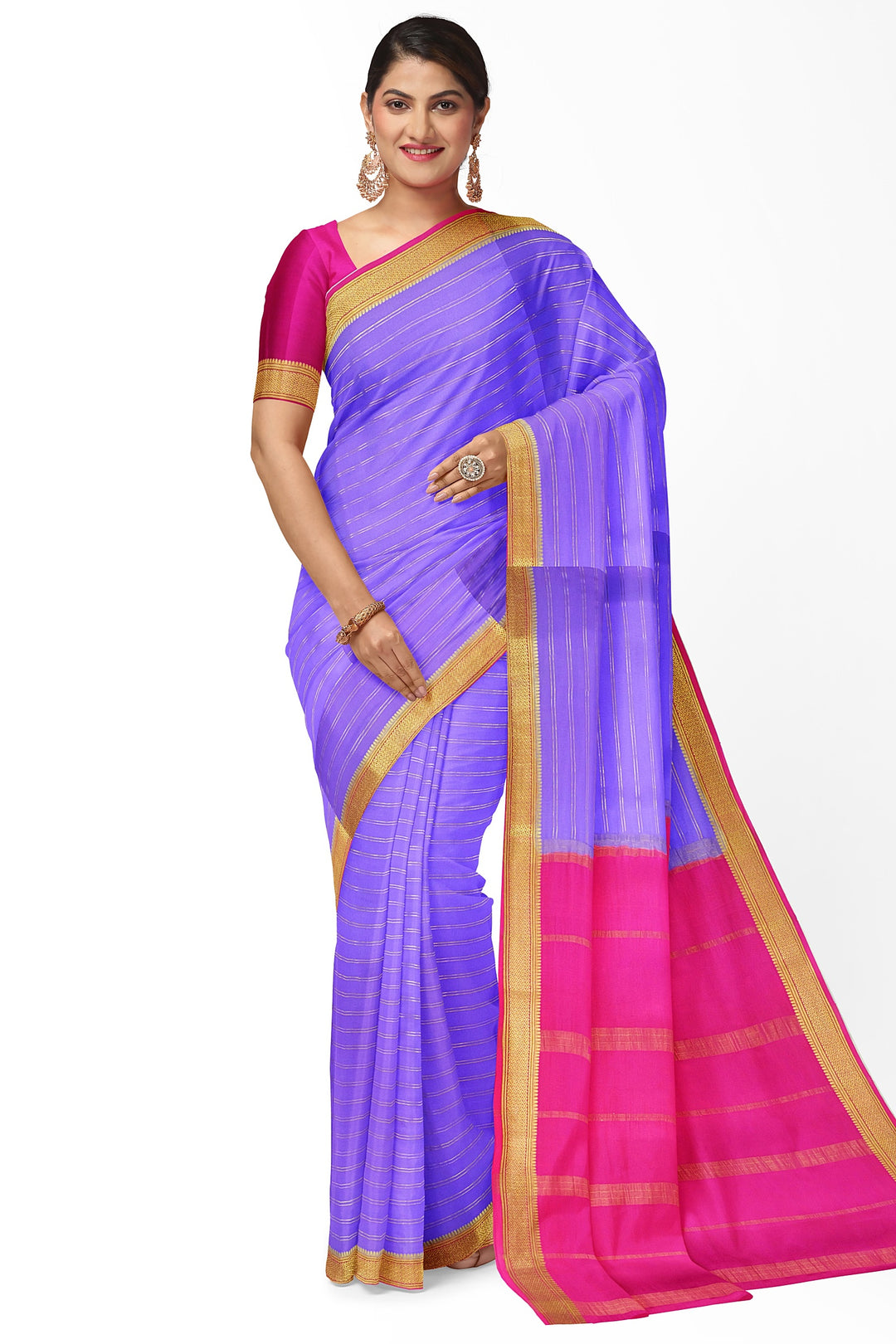 Lavender Pure Mysore Crepe Silk Saree | SILK MARK CERTIFIED