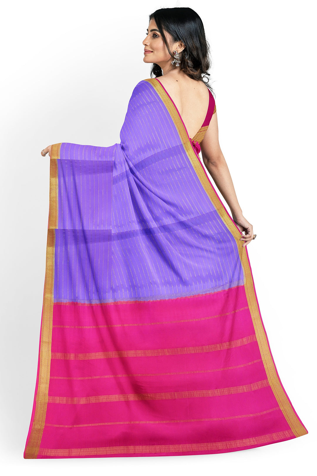 Lavender Pure Mysore Crepe Silk Saree | SILK MARK CERTIFIED