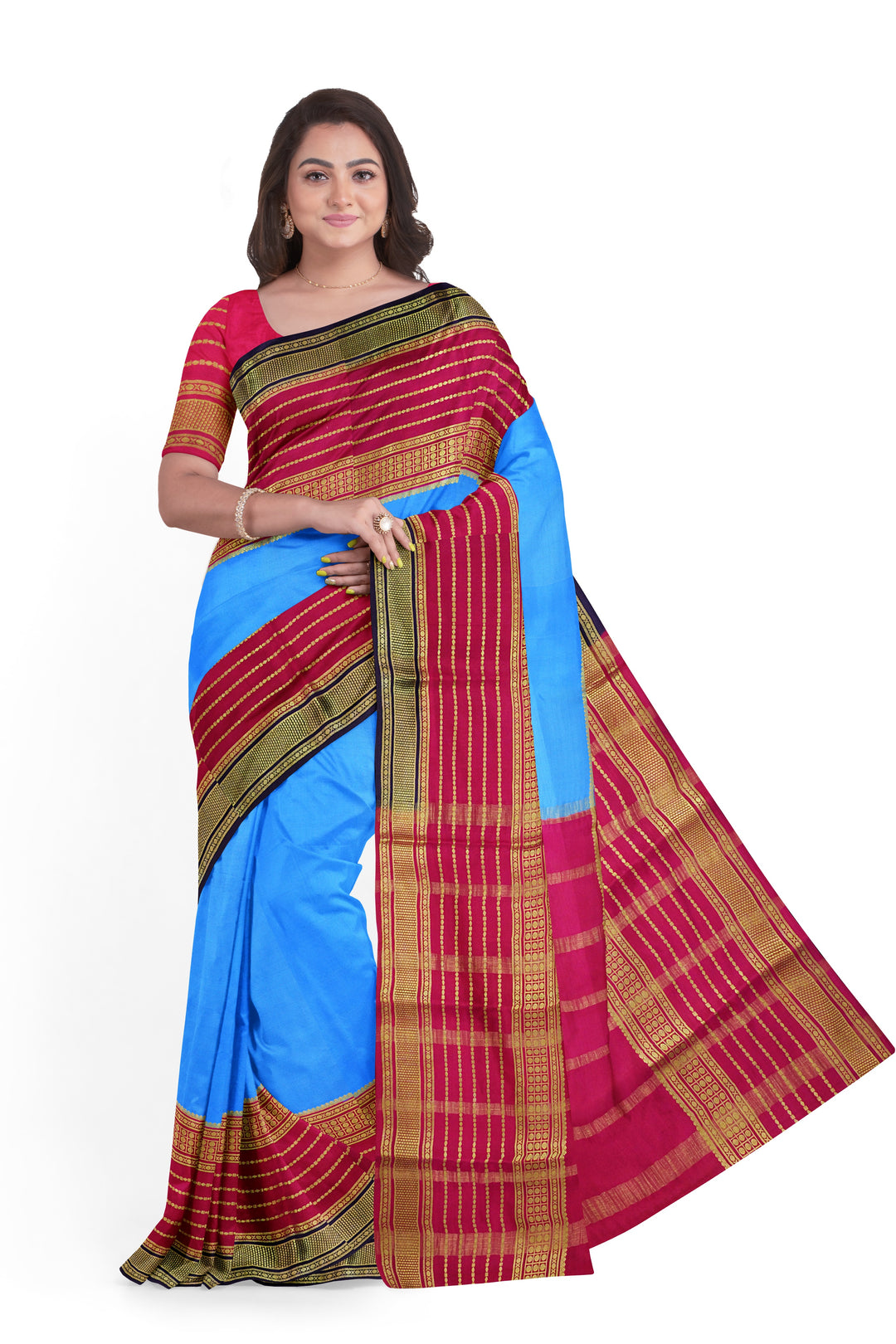 Blue Pure Mysore Crepe Silk 3D Saree | SILK MARK CERTIFIED