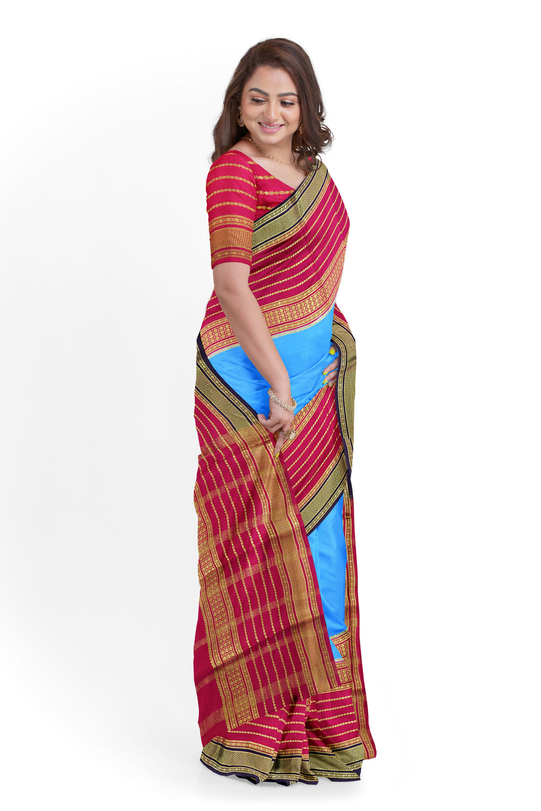 Blue Pure Mysore Crepe Silk 3D Saree | SILK MARK CERTIFIED