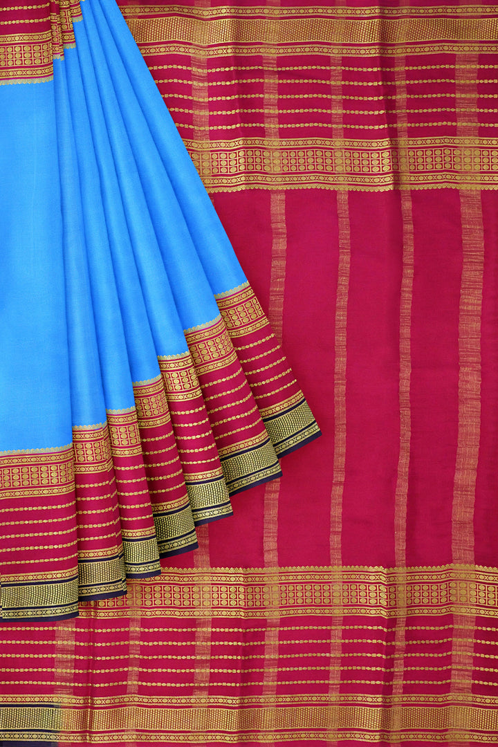 Blue Pure Mysore Crepe Silk 3D Saree | SILK MARK CERTIFIED