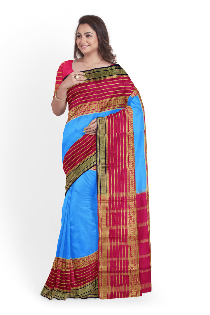 Blue Pure Mysore Crepe Silk 3D Saree | SILK MARK CERTIFIED