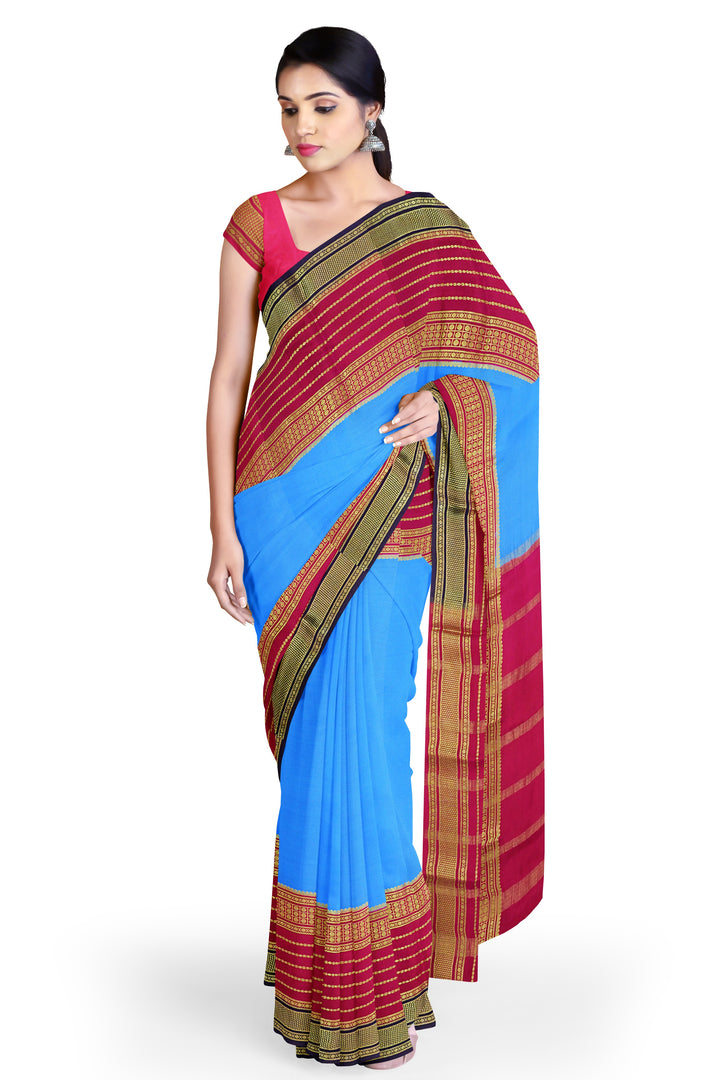 Blue Pure Mysore Crepe Silk 3D Saree | SILK MARK CERTIFIED