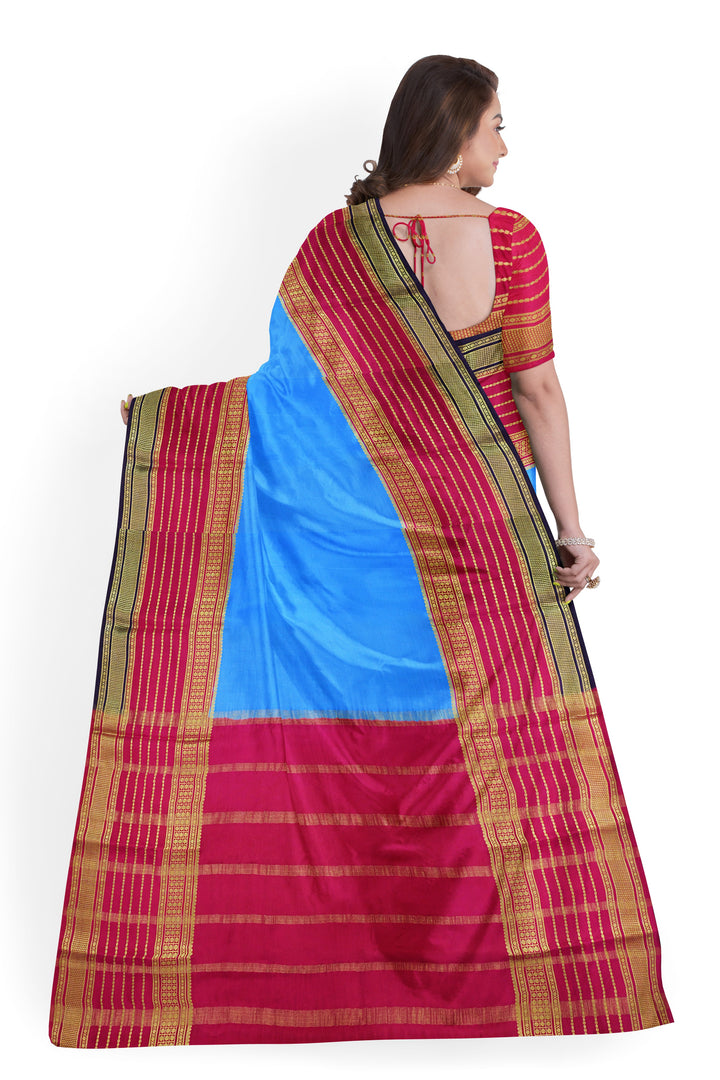 Blue Pure Mysore Crepe Silk 3D Saree | SILK MARK CERTIFIED