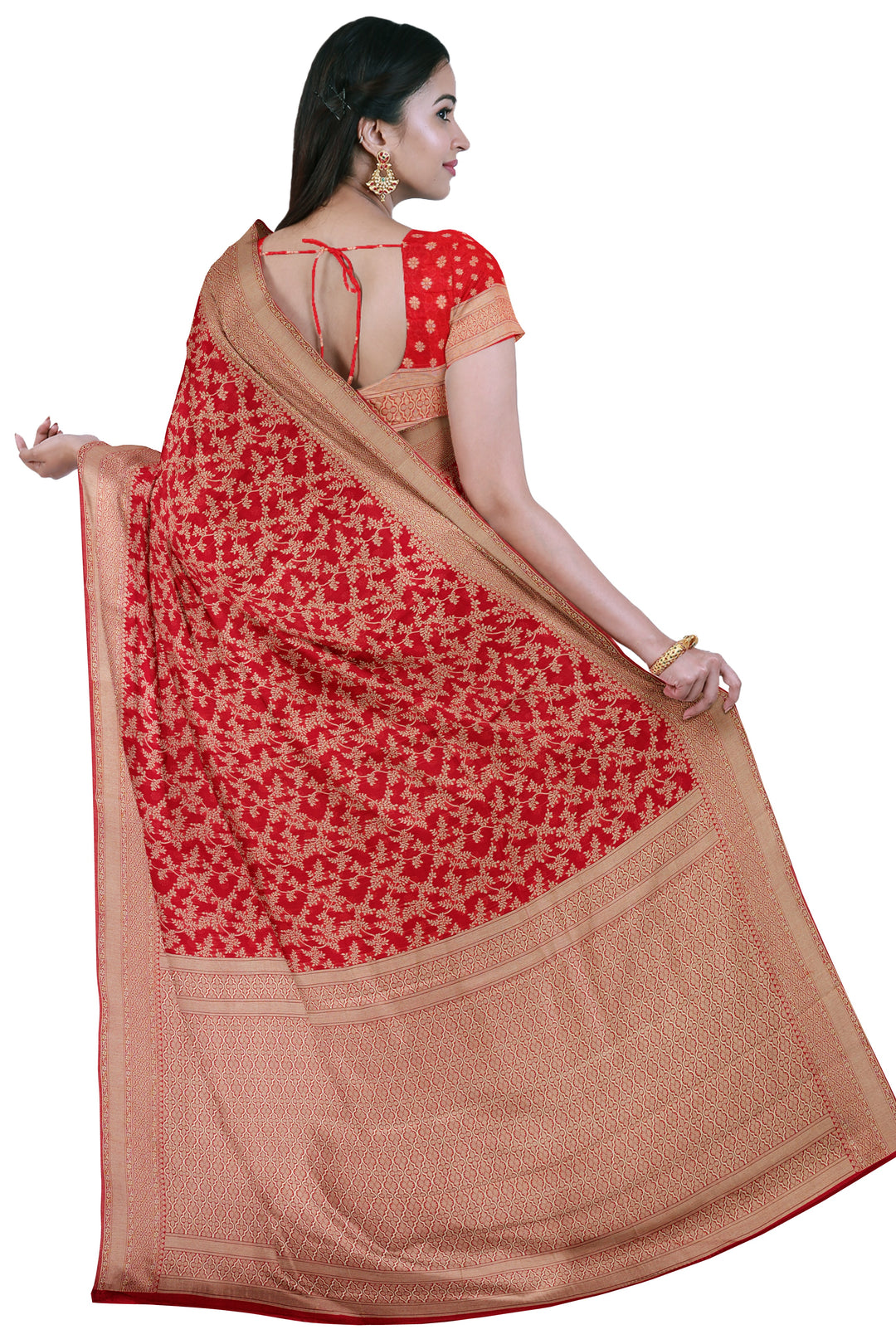 RED COLOUR BLENDED COTTON SADA BANARASI HANDLOOM SAREE