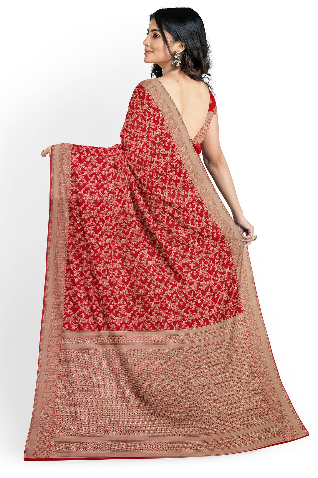 RED COLOUR BLENDED COTTON SADA BANARASI HANDLOOM SAREE