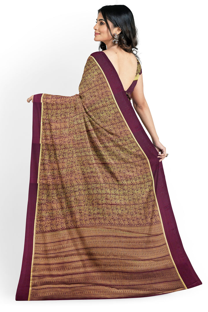 Brown Pure Mysore Silk Crushed Crepe Saree | SILK MARK CERTIFIED