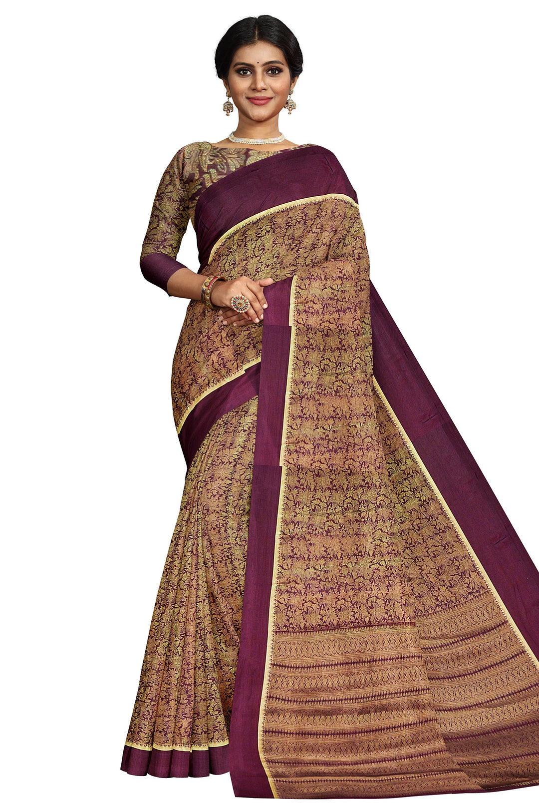 Brown Pure Mysore Silk Crushed Crepe Saree | SILK MARK CERTIFIED